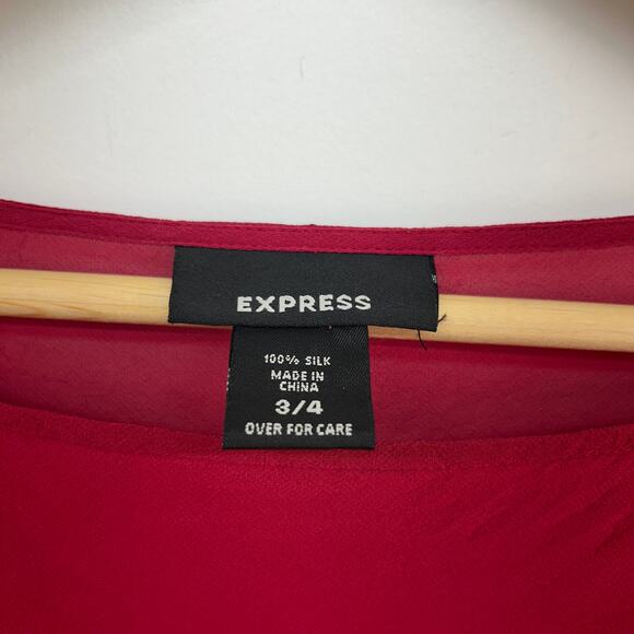 Vintage Y2K 2000s Express Red Silk Fairy Asymmetrical Long Sleeve Blouse 3/4 - Picture 6 of 6